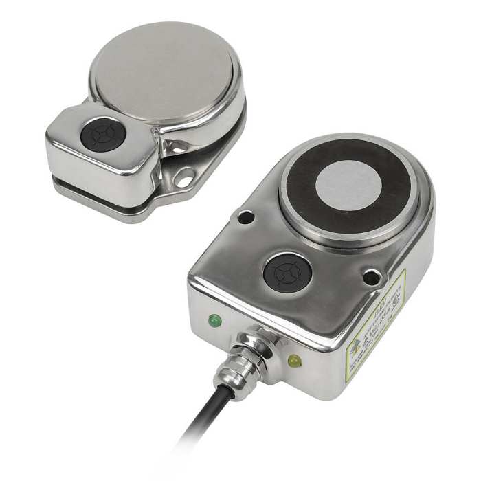 IDEM MGL Series Magnetic, RFID Non-Contact Safety Switch, 24V dc, 316 Stainless Steel Housing, 2NC, M12