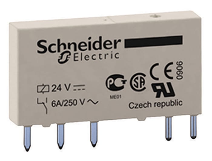 Module d'interface Schneider Electric, 1 RT, bobine 24V c.c. Rail DIN 170mW