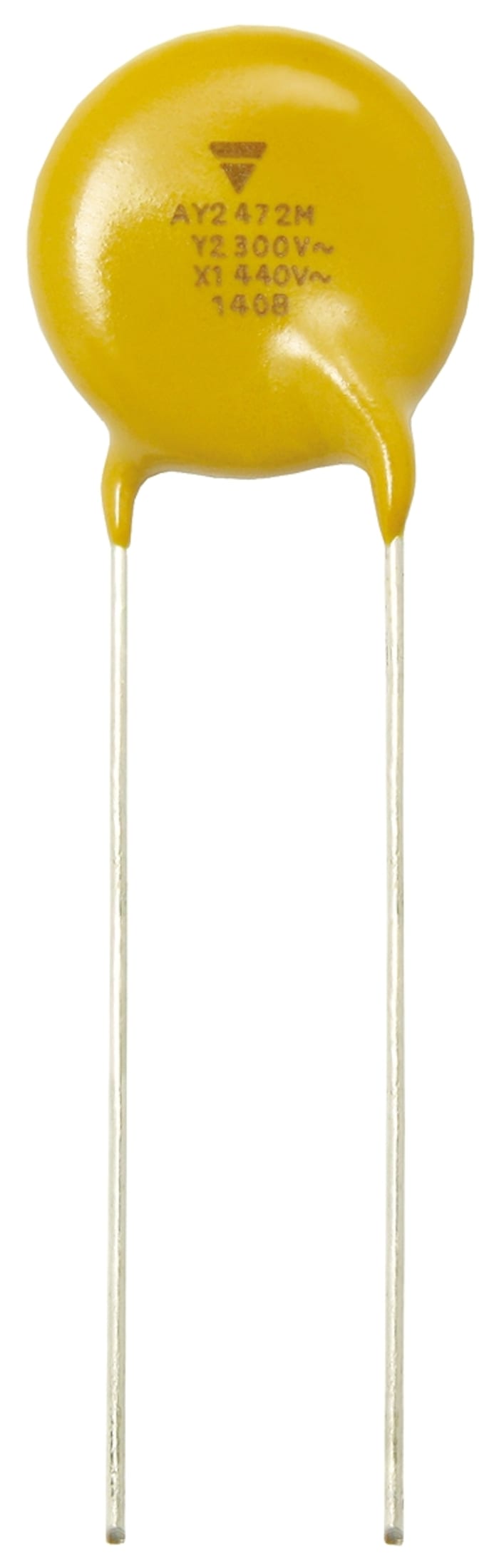 Vishay Single Layer Ceramic Capacitor 100 pF 300V ac, 440 V ac ±10 % Y5S Dielectric, AY2, Through Hole 125 °C Max Op.