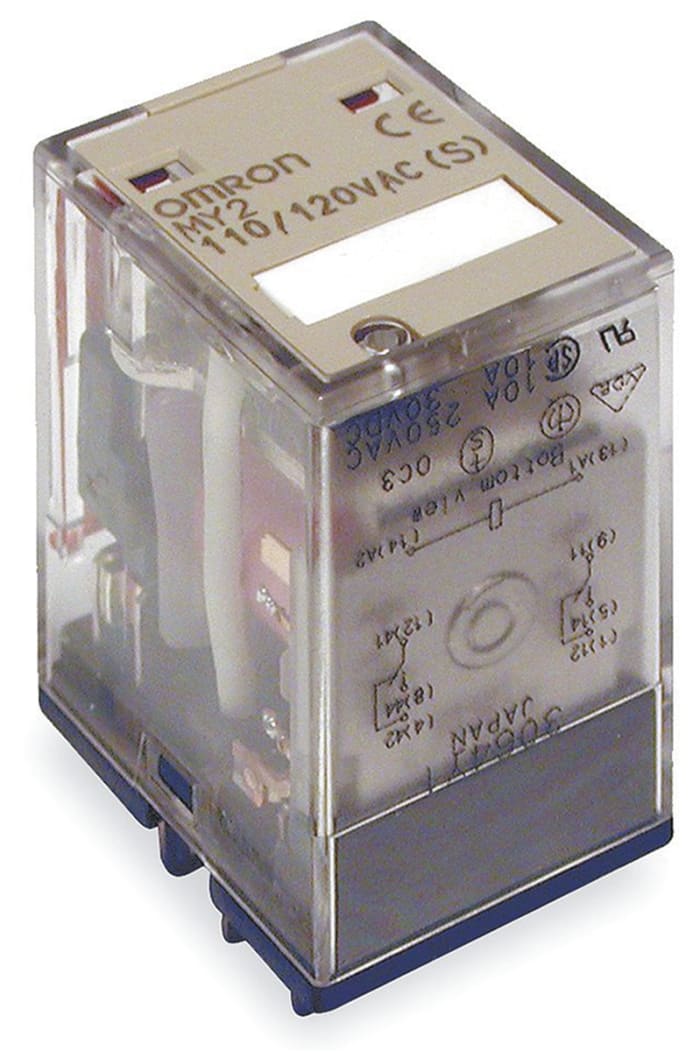 Omron Plug In Non-Latching Relay, 120V ac Coil, 10A Switching Current, DPDT