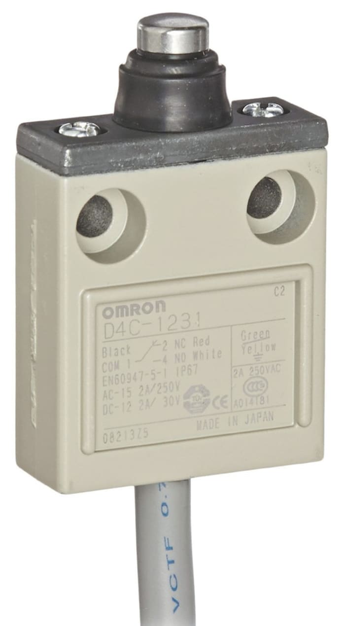Omron D4C Series Plunger Limit Switch, NO/NC, IP67, SPDT, 250V ac Max, 250 V ac 5A Max