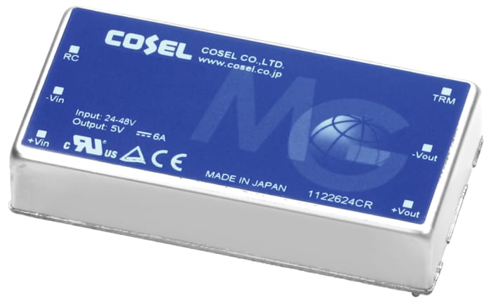 Cosel Isolated DC-DC Converter, 12V dc/ 2.5A Output, 18 → 76 V dc Input, 30W, Through Hole, +85°C Max Temp -40°C