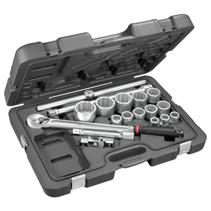 Facom 15-Piece Metric 3/4 in Standard Socket Set with Ratchet, 12 point