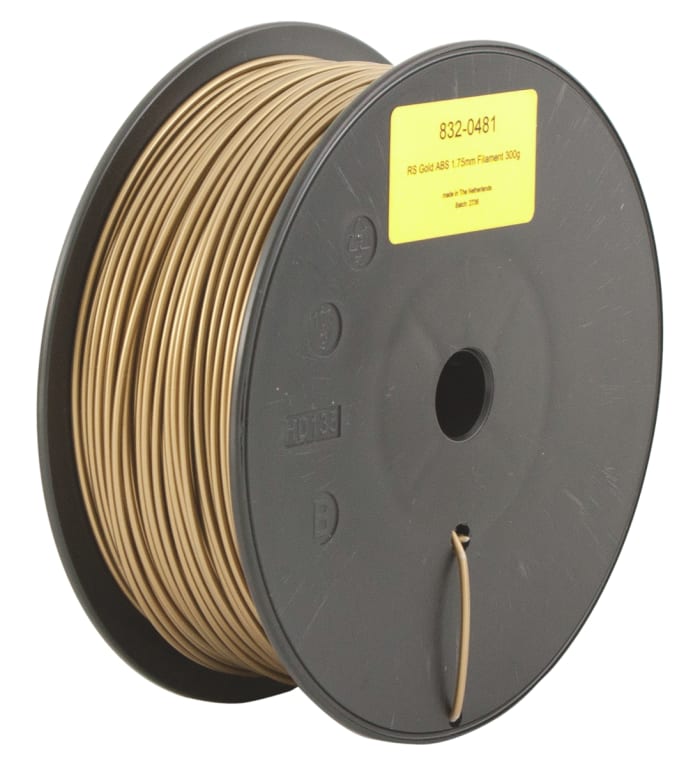 Filament pour imprimante 3D RS PRO, ABS, Ø 1.75mm, Or, 300g, FDM