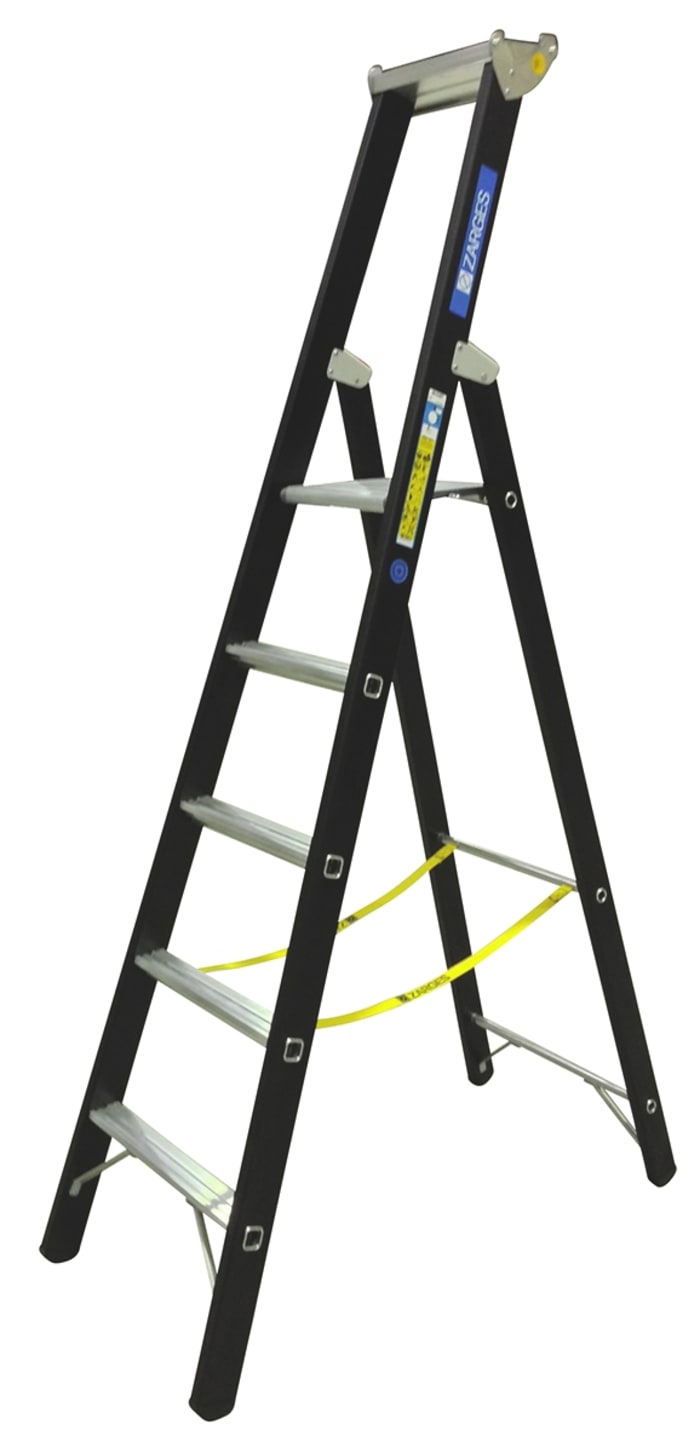 Zarges Aluminium 5 steps Step Ladder, 1.33m platform height, 2.15 m open length