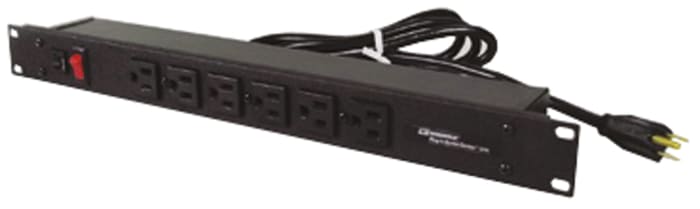Wiremold NEMA 5-15R 6 Gang Power Distribution Unit, 4.6m Cable, 15A, 120 V, RCD Protected