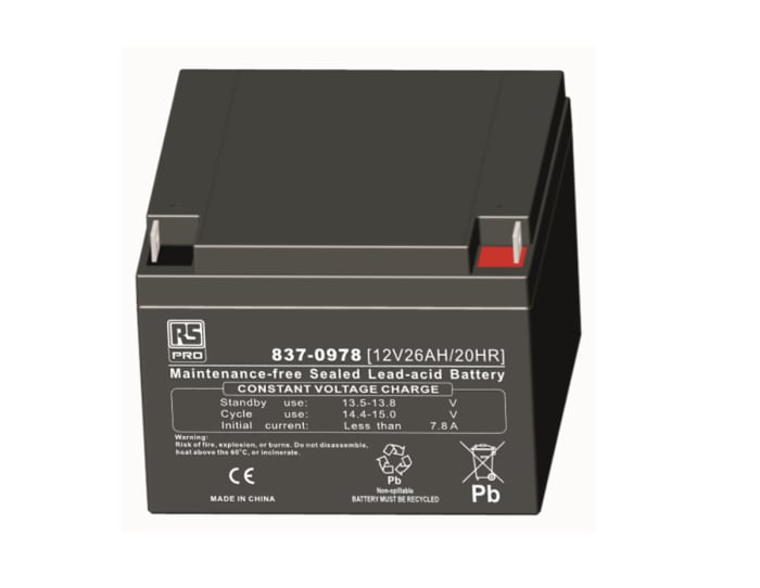 RS PRO 12V T3 Sealed Lead Acid Battery, 26Ah