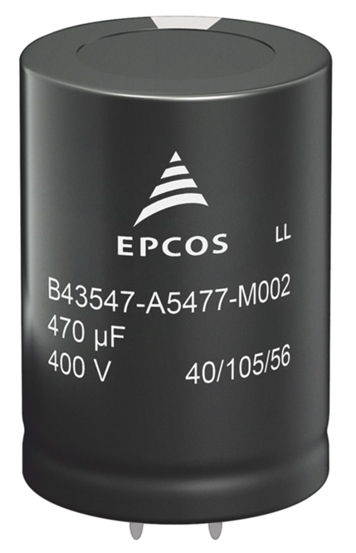 EPCOS 470 μF Capacitor 450 V dc, Snap-in - B43547A5477M060
