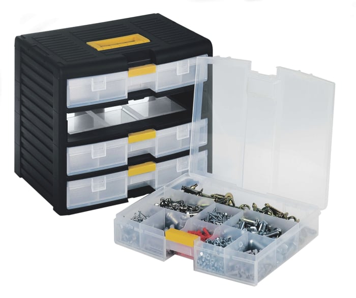 RS PRO 4 Drawer Storage Unit, PP, 334mm x 391mm x 290mm, Black