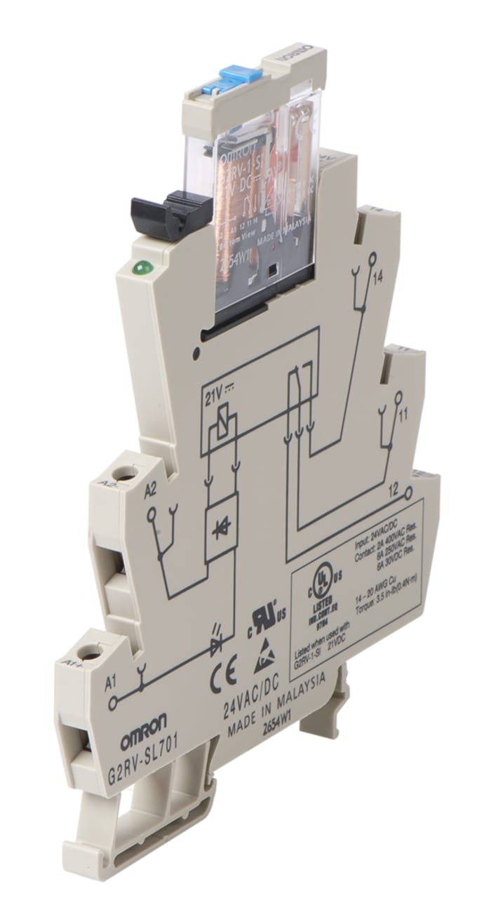Relais Omron G2RV, 1 RT, bobine 24V c.c. Enfichable 300mW