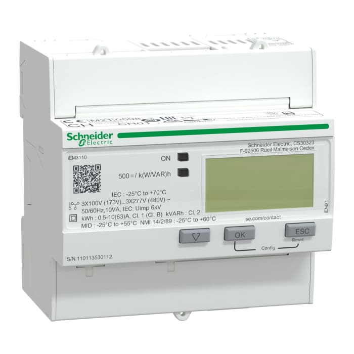 Medidor de energía Schneider Electric serie Acti 9 iEM3000, display LCD, con 10 dígitos