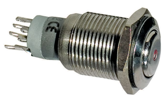 Bulgin Push Button Switch, Momentary, Front Panel, 16.2mm Cutout, DPDT, 250V, IP66, IP68