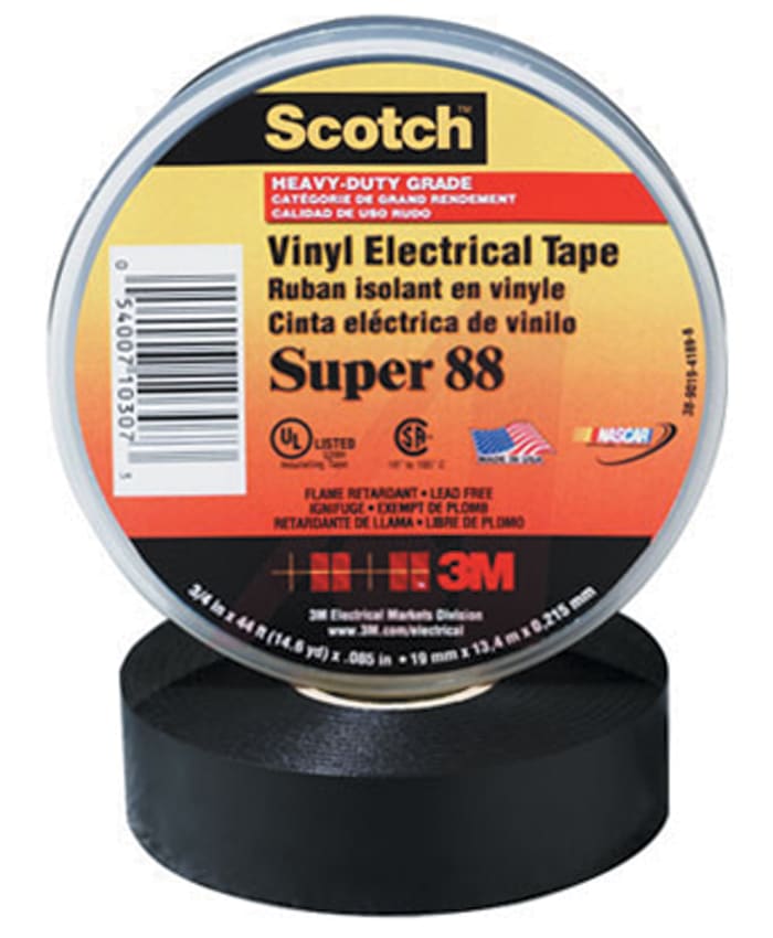 Ruban d'isolation électrique 3M Scotch Super 88 en Chlorure de polyvinyle Noir 20m x 19mm x 0.21mm