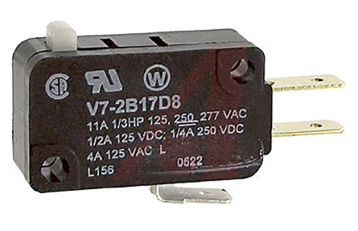 Honeywell Pin Plunger Microswitch, Quick Connect Terminal, 11 A @ 250 V ac, SPDT