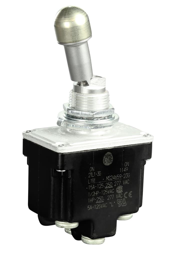 Honeywell Toggle Switch, Panel Mount, On-On, DPDT, Screw Terminal