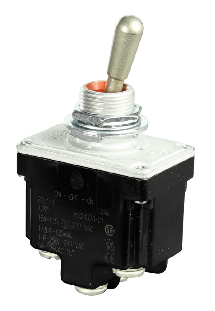 Honeywell Toggle Switch, Panel Mount, (On)-Off-(On), DPDT, Screw Terminal, 125 V ac, 250 V ac, 277 V ac