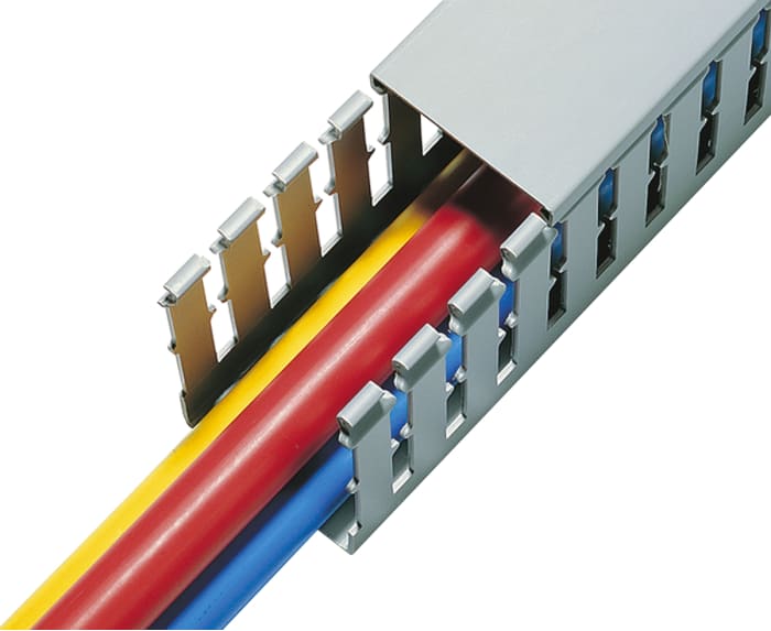 Goulotte HellermannTyton, Longueur 2m, Largeur 25 mm, Profondeur 60mm, en PVC Gris
