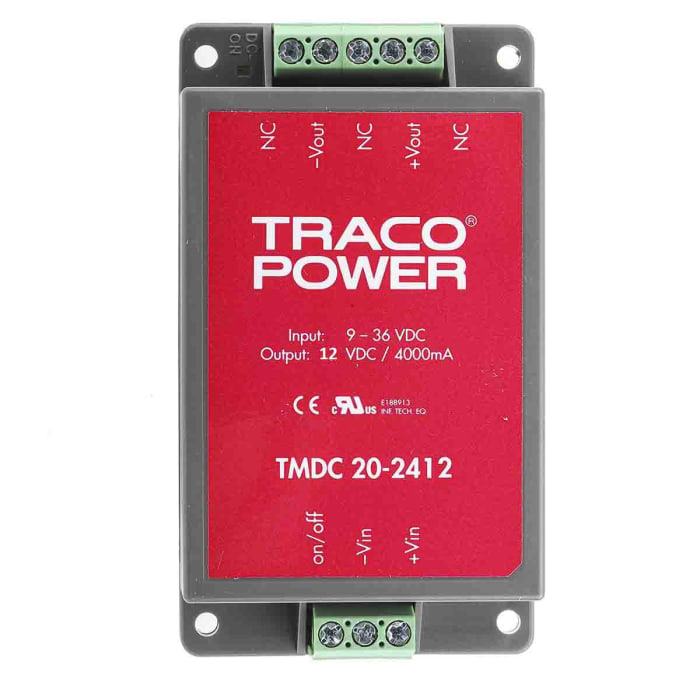 TRACOPOWER TMDC 20 DC-DC Converter, 12V dc/ 1.67A Output, 9 → 36 V dc Input, 20W, Chassis Mount, +80°C Max Temp