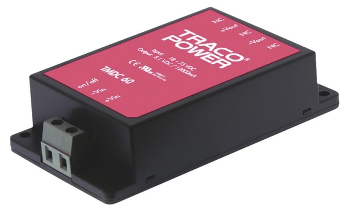 TRACOPOWER TMDC 60 Isolated DC-DC Converter, 5V dc/ 12A Output, 18 → 75 V dc Input, 60W, Chassis Mount, +65°C
