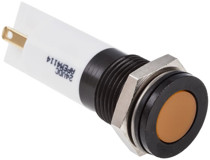 RS PRO Orange Panel Mount Indicator, 21.6 → 26.4V dc, 14mm Mounting Hole Size, IP67