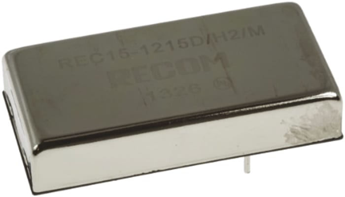 Recom REC15 DC-DC Converter, 12V dc/ 1.25A Output, 18 → 75 V dc Input, 15W, Through Hole, +65°C Max Temp -40°C