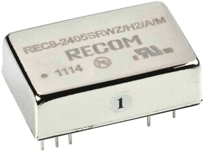 Recom REC8 Isolated DC-DC Converter, 12V dc/ 666mA Output, 9 → 36 V dc Input, 8W, Through Hole, +71°C Max Temp