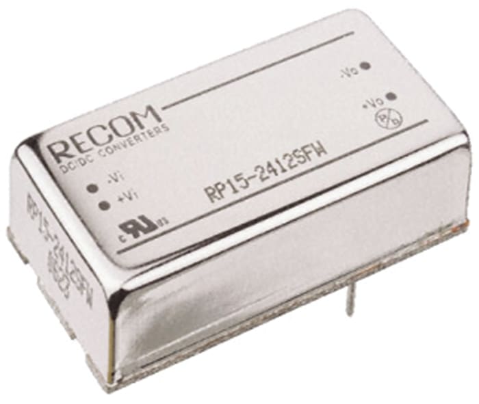 Recom RP15-FW DC-DC Converter, ±15V dc/ ±500mA Output, 18 → 75 V dc Input, 15W, Through Hole, +75°C Max Temp