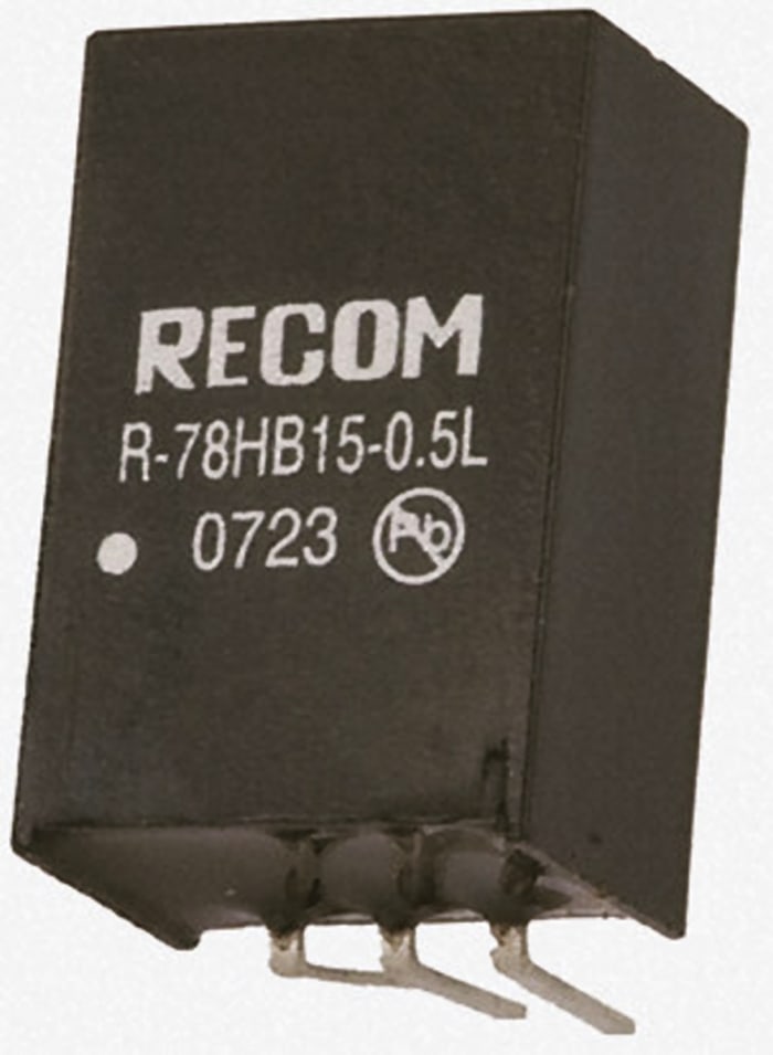 Recom Switching Regulator, Through Hole, 15V dc Output Voltage, 20 → 72V dc Input Voltage, 500mA Output Current,