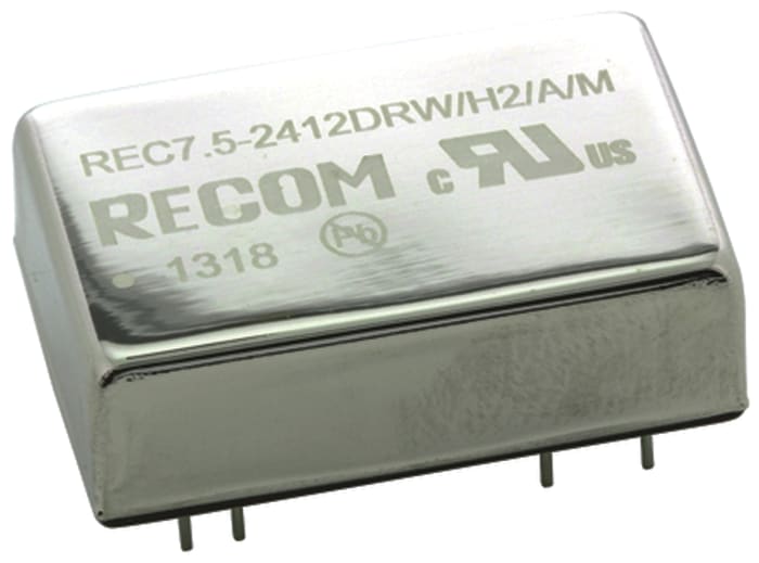 Recom REC7.5 DC-DC Converter, ±12V dc/ ±312mA Output, 18 → 36 V dc Input, 7.5W, Through Hole, +71°C Max Temp