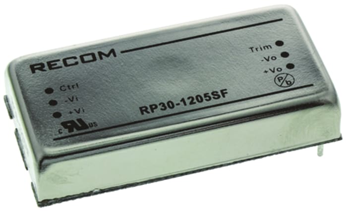 Recom RP30 F Isolated DC-DC Converter, 5V dc/ 6A Output, 9 → 18 V dc Input, 30W, Through Hole, +50°C Max Temp