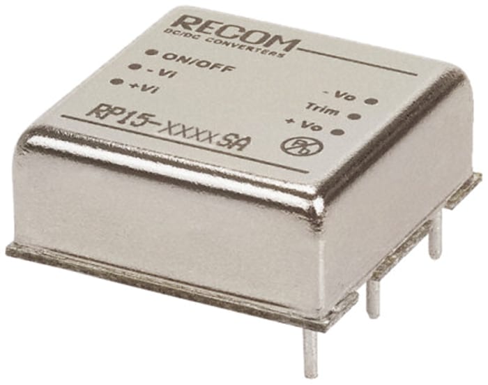 Recom RP15 A Isolated DC-DC Converter, 15V dc/ 1A Output, 18 → 36 V dc Input, 15W, Through Hole, +85°C Max Temp