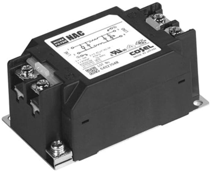 Filtr RFI, řada: NAC, 4.7nF, 250 V AC/DC, 150 kHz → 1MHz, Montáž do panelu, Šroub, 10A, 0,5 mA, Cosel, Single