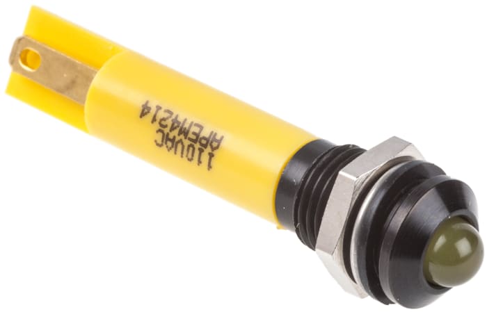 RS PRO Yellow Panel Mount Indicator, 220V ac, 8mm Mounting Hole Size, IP67
