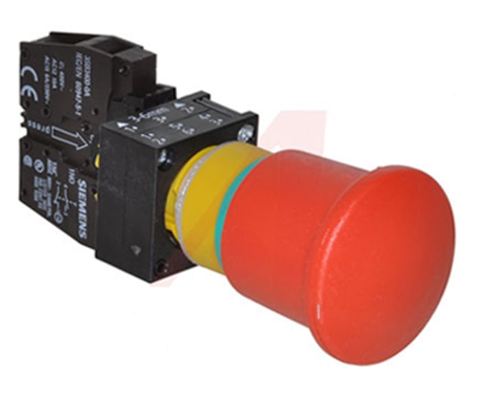 Siemens 3SB Series Emergency Stop Push Button, Panel Mount, 22mm Cutout, SPDT, IP66