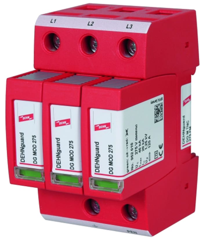 Dehn, DG Modular Surge Protector 275 V Maximum Voltage Rating 40kA Maximum Surge Current Type 2 Arrester