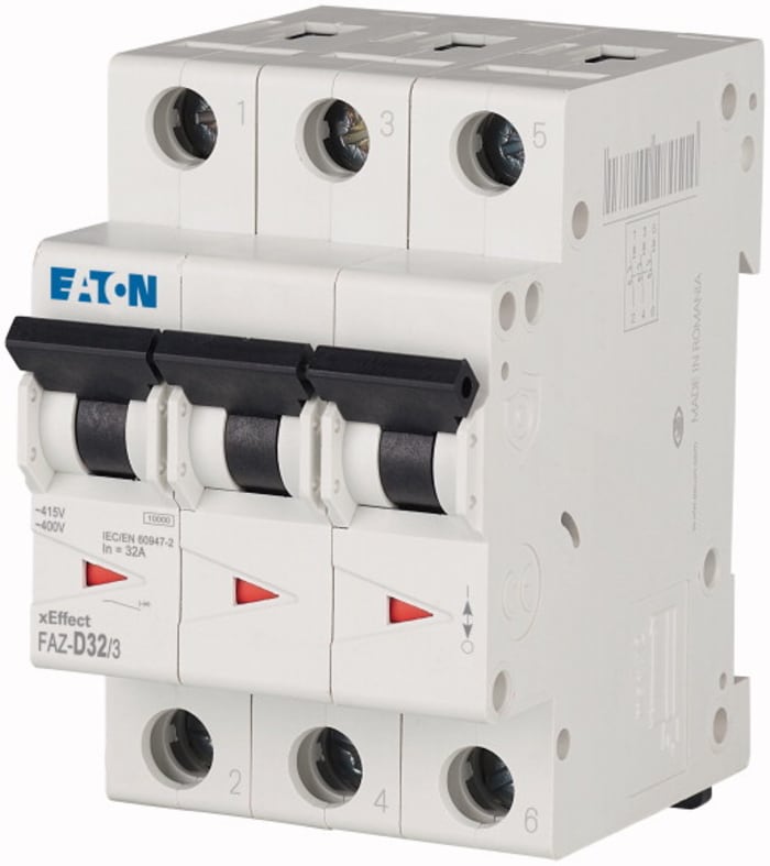 Eaton xEffect MCB, 3P, 32A Curve D, 240 → 415V AC, 10 kA Breaking Capacity