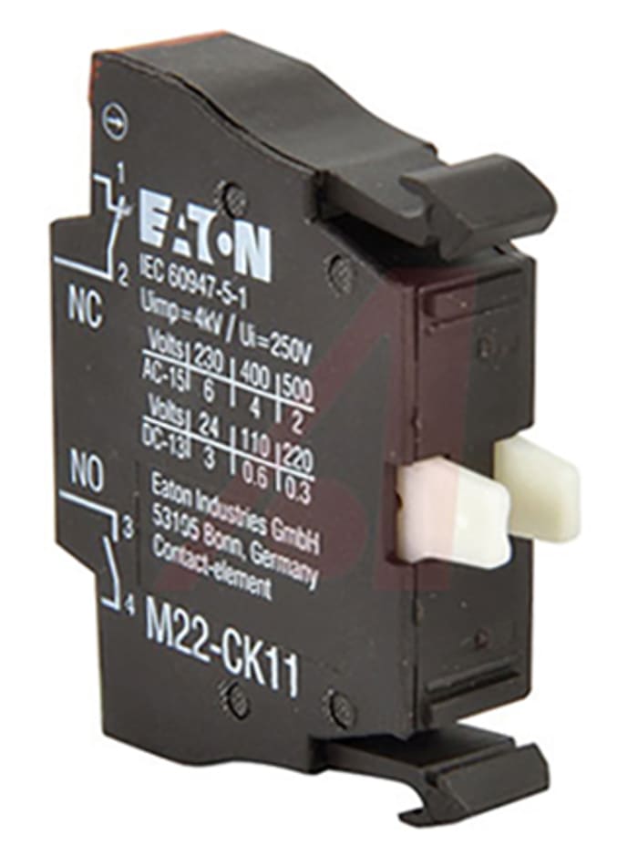 Bloque de contactos Eaton 107940 M22-CK11, 1 NA + 1 NC, 220 V dc, 240V ac, terminal Cage Clamp