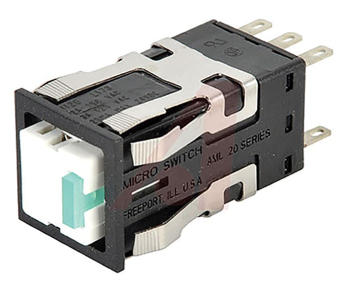 Honeywell Illuminated Push Button Switch, Momentary, Panel Mount, DPDT, Green LED, 24V