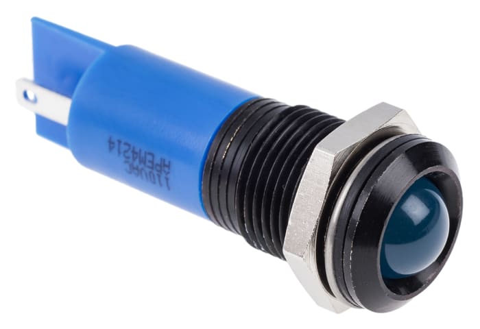 RS PRO Blue Panel Mount Indicator, 110V ac, 14mm Mounting Hole Size, Faston, Solder Lug Termination, IP67