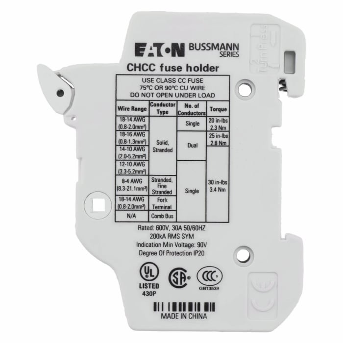 CHCC1DU Eaton Eaton 30A Rail Mount Fuse Holder for 10 x 38mm Fuse, 1P