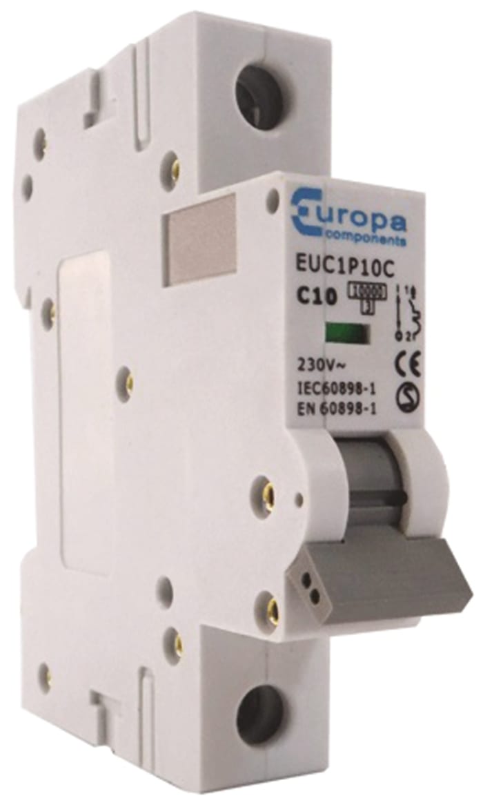 Europa EUC1P EUC MCB, 1P, 25A Curve C, 230V AC, 10 kA Breaking Capacity