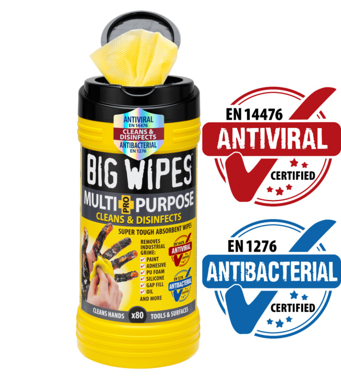 Toallitas desechables para Limpieza multiuso Big Wipes MULTI-PURPOSE PRO+ de color Amarillo, en Caja dispensadora de 80