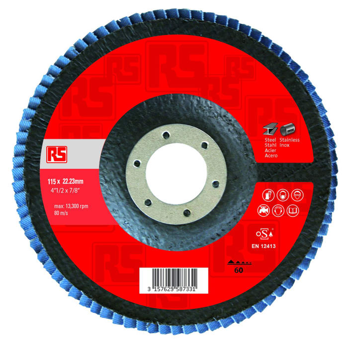RS PRO Zirconia Aluminium Flap Disc, 125mm, Medium Grade, P60 Grit