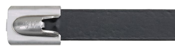 Panduit Cable Tie, Roller Ball, 201mm x 7.9 mm, Black Polyester Coated Stainless Steel, Pk-50