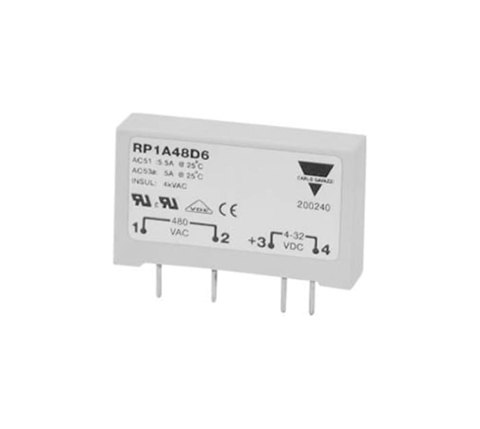 Relé de estado sólido Carlo Gavazzi RP1 de 1 polo, control 3 → 32 V dc, carga 12 → 265V ac, 5 A máx.,