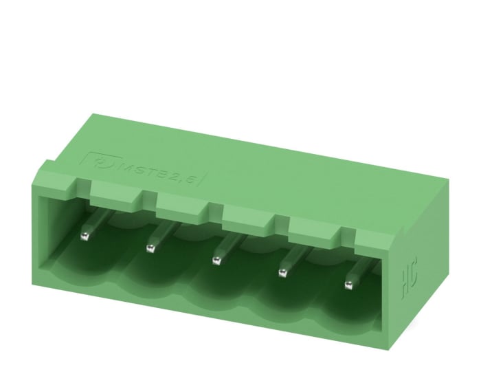 Phoenix Contact, 5.0mm Pitch, MSTBA 2.5 HC/ 5-G, 5 Way, Pluggable Terminal Block, Header, Solder Termination, 1923788