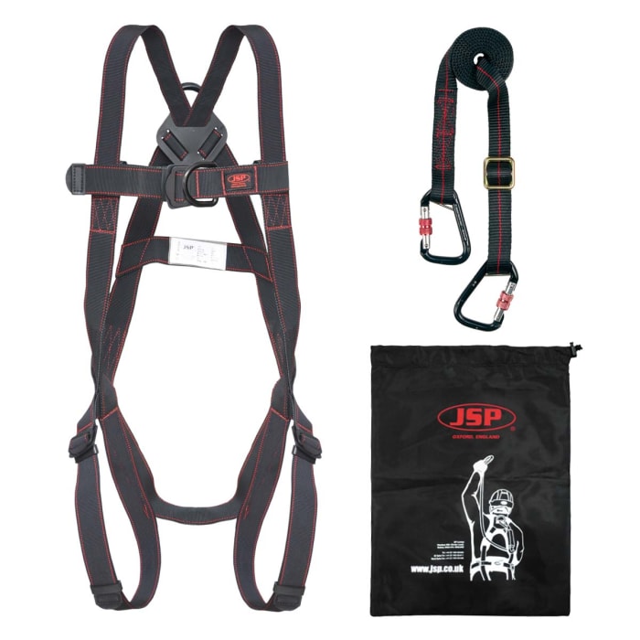 Kit de arnés de seguridad JSP FAR1109, bolsa incluida, ajustable en Pecho, Pierna, elemento de conexión de 2m para