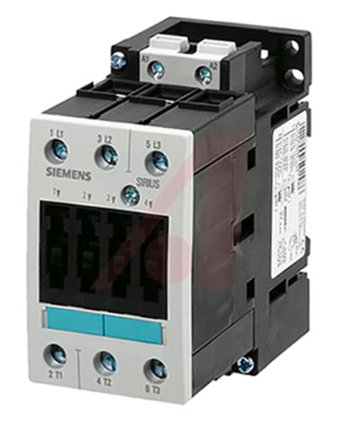 Siemens 3RT Series Contactor, 220 V ac @ 50 Hz, 240 V ac @ 60 Hz Coil, 3-Pole, 50 A, 22 kW, 3NO (Main), 400 V