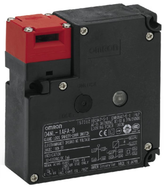 Omron D4NL Series Solenoid Interlock Switch, Power to Unlock, 24V dc, 2NC/1NO + 1NC/1NO