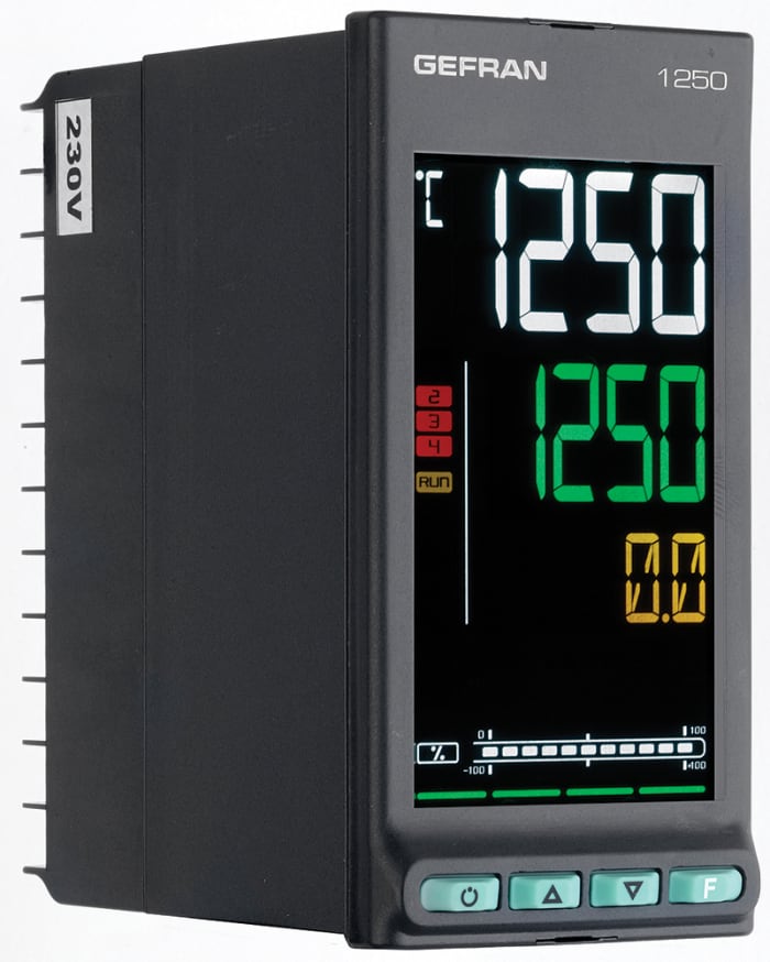 Gefran 1250 PID Temperature Controller, 48 x 96mm, 3 Output Logic, Relay, 100 → 240 V ac Supply Voltage